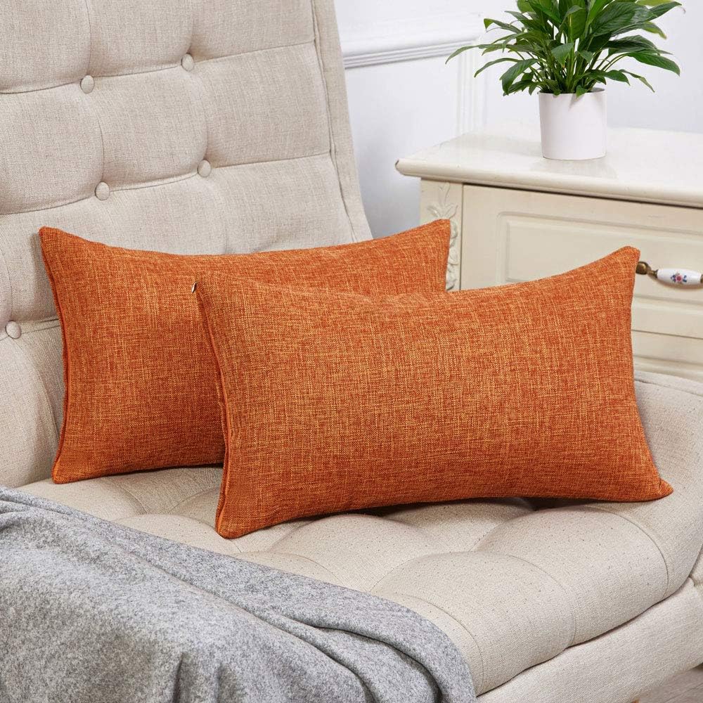 Anickal Set of 2 Fall Orange Lumbar Pillow Covers Cotton Linen Decorative Throw Pillow Covers 12x20 Inch for Sofa Couch Decoration