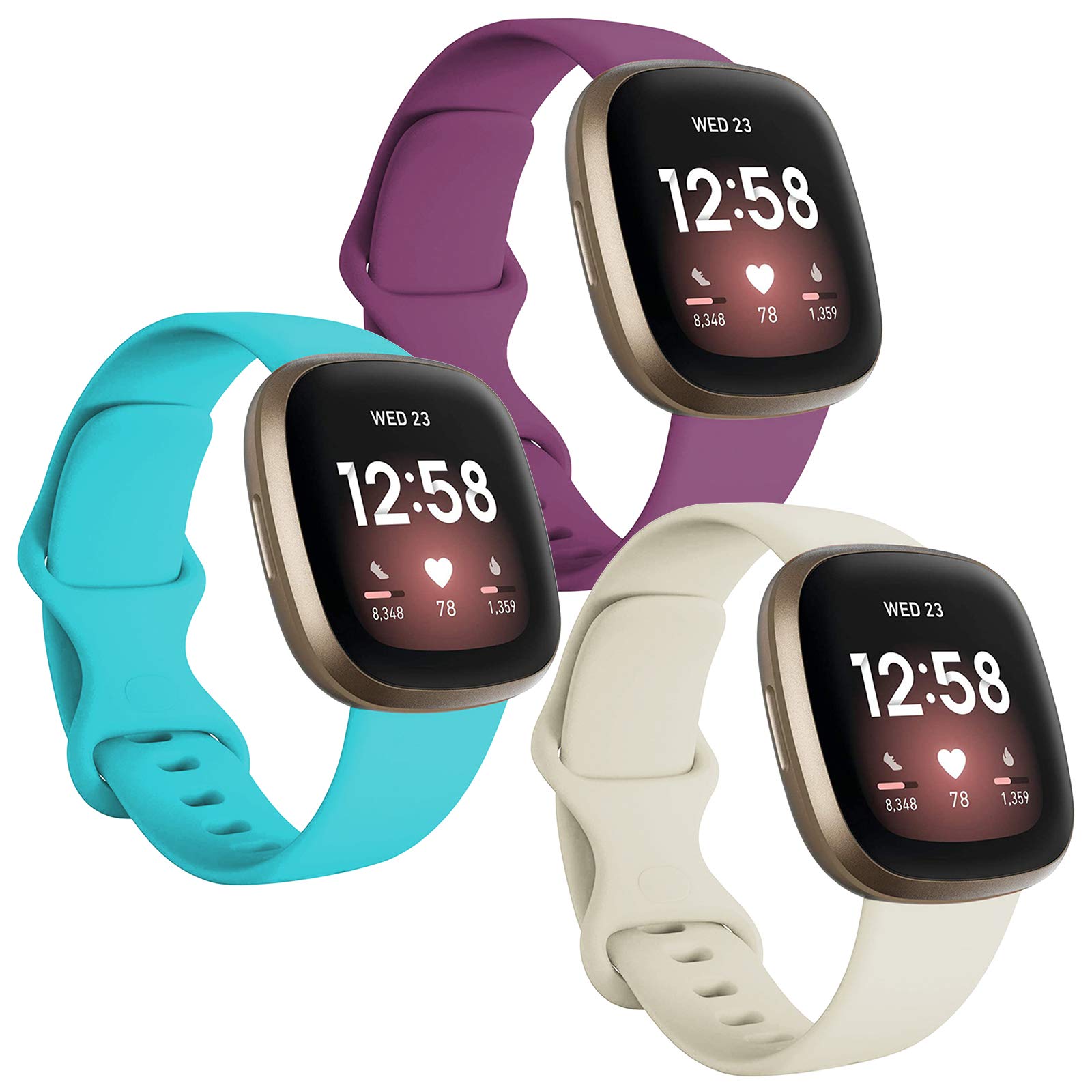 FunBand Compatible with Bands Versa 3/ Versa 4/ Fitbit Sense Strap,Soft Silicone Fitness Sports Replacement Wrist Strap Bracelet for Versa 3/ Versa 4/ Fitbit Sense Smart Watch (3 Pack)