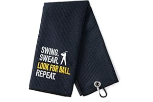 DYJYBMY Look for Ball Golf Towel, Embroidered Golf Towel with Clip, Waffle Weave, Golf Accessories for Men, Christmas Birthday Appreciation Retirement Gifts for Husband Dad (Black)