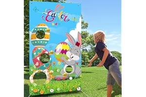 IPARTYCOOL Easter Games, Funny Bunny & Egg Toss Game, with 4 Bean Bags, Premium Banner and Accessories, Easter Party Games for Kids Adults Family Outdoor, Party Activities Supplies