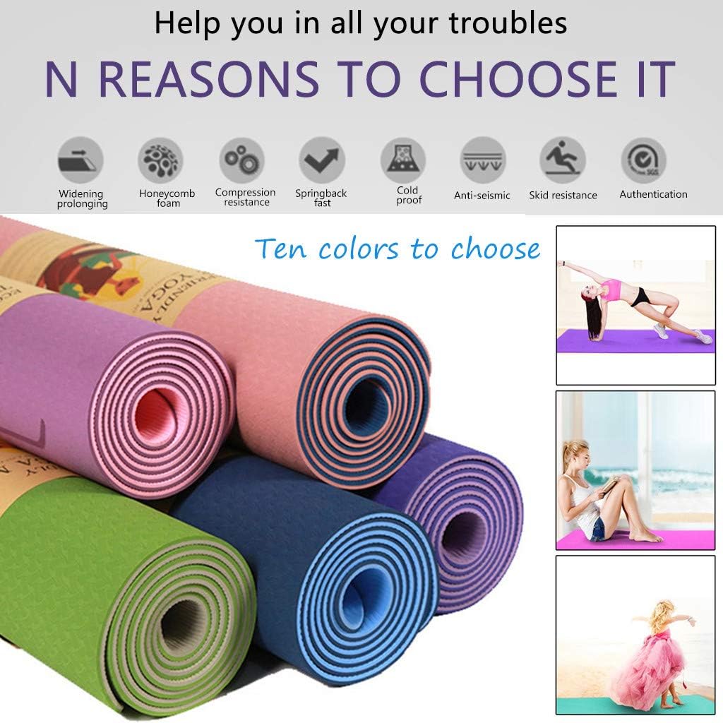 Realdo Home Yoga Mat,Friendly Yoga Mat with Alignment Lines Free Carry Strap Non Slip TPE of Yoga Large Exercise and Fitness Mat