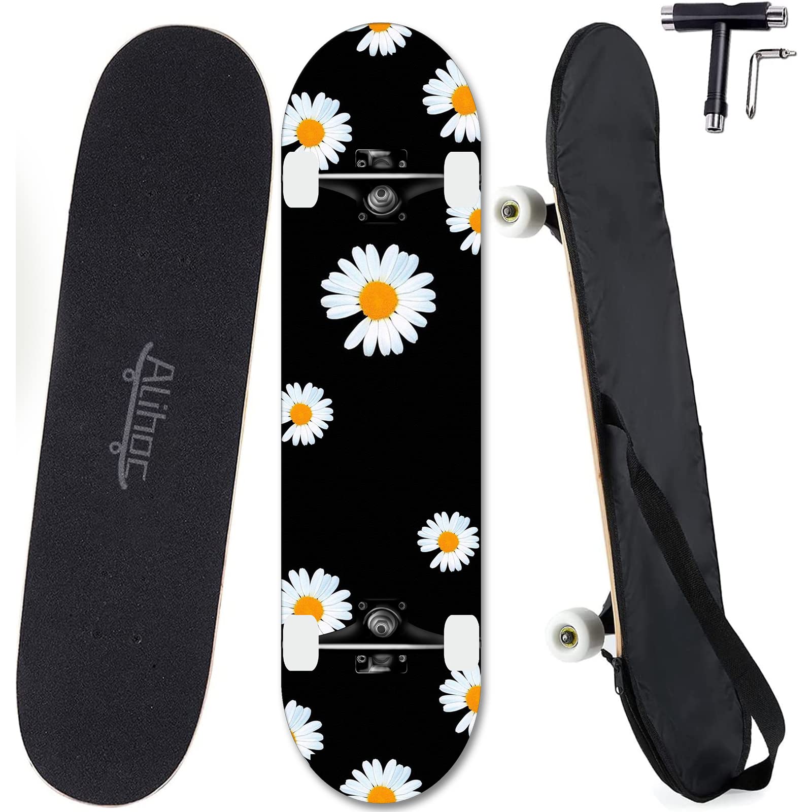 31 Inch Standard Skateboard with 7 Layer Maple Deck Surface, Suitable for Kids, Teens, Adults, Beginners and Professionals-Chrysanthemum