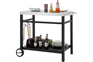 Royal Gourmet Dining Cart Table with Double-Shelf, Movable Stainless Steel Flattop Grill Cart, Hooks, Side Handle, Multifunctional PC3401S (Silver)