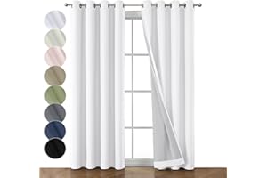 OWENIE Maya 100% White Blackout Curtains 84 Inch Length 2 Panels Set, Greyish White Solid Heavy Insulated Grommets Curtains for Bedroom & Living Room, 2 Panels (Each 52 W x 84 L,Greyish White)