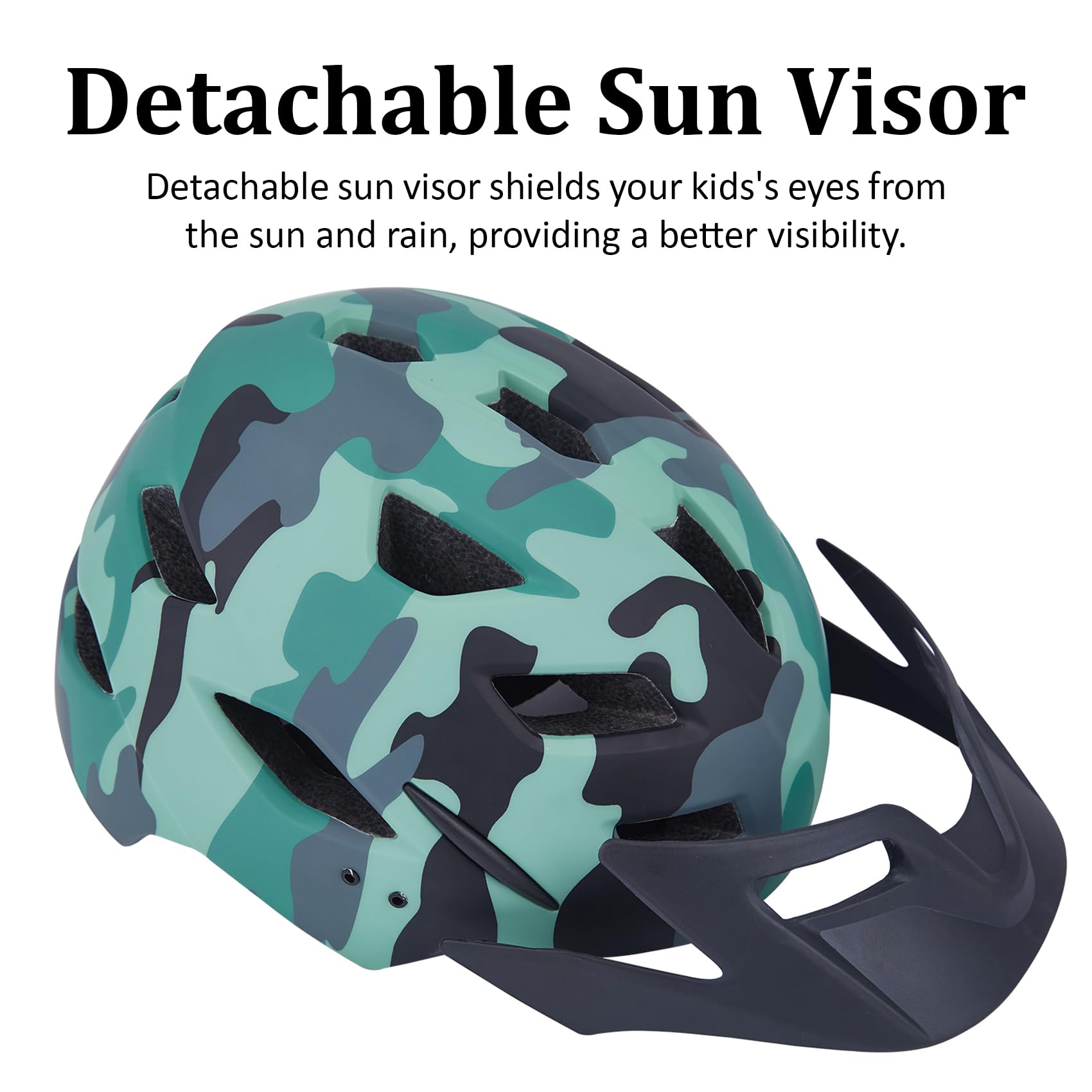 Kids Bike Helmet, Youth Toddler Boys Girls Helmets, 2 Size Adjustable for Ages 2-3-5-8-14 Years, Child Helmet with Visor and LED Light, Lightweight Multi-Sport Bicycle Scooter Cycling Helmets