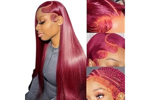 Fiumer Burgundy Wig Human Hair 28inch 13x6 HD Transparent Lace Straight 99J Red Human Hair Wig Colored Reddish Brown Lace Frontal Wigs 180% Density Pre Plucked
