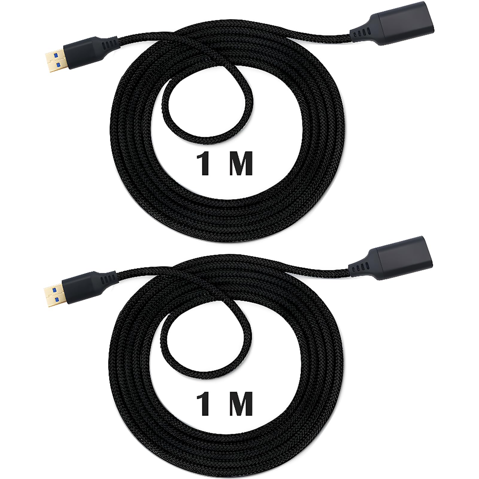 CESFONJER USB 3.0 Extension Cable, 1 M USB Male to Female Extension Cable Cord, Compatible with Printer, Scanner, Keyboard, Hard Drive, Card Reader, Camera (2 Pcs,black)