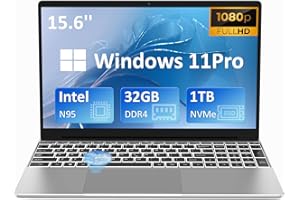 Auusda 32GB RAM Windows Laptop Computer, 1TB M2 PCIe NVMe SSD, 1.7-3.4 GHz Intel N95 (Beat i5-6440EQ) CPU, 15.6" FHD 180° IPS LCD Screen, Backlight Keyboard, Fingerprint Reader, Mini HDMI, USB-A x2