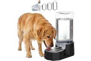 Sfozstra Large Dog Water Dispenser: 9L Automatic Black Water Feeder with Specialized Brush - Gravity Design for Multiple Pets in Garage Garden - Good for Spinal Health