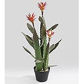 SUNPRAIRIE 33 Inch Large Artificial Cactus with Magenta Flowers in Pot with Natural Gravel. Satin Finish Leaves with Real Look and Feel. Outdoor and Indoor Faux Plants.