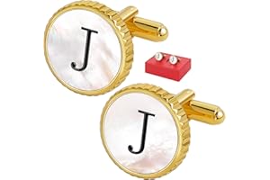 TAIGRAMA Cuff Links Mens Golden Silver Gunmetal Black, Cufflinks for Men Custom Initial Personalized Mother Of Pearl Mens Cufflink for Shirt Golden Silver Gunmetal Black Cuff Link Shirt for Wedding