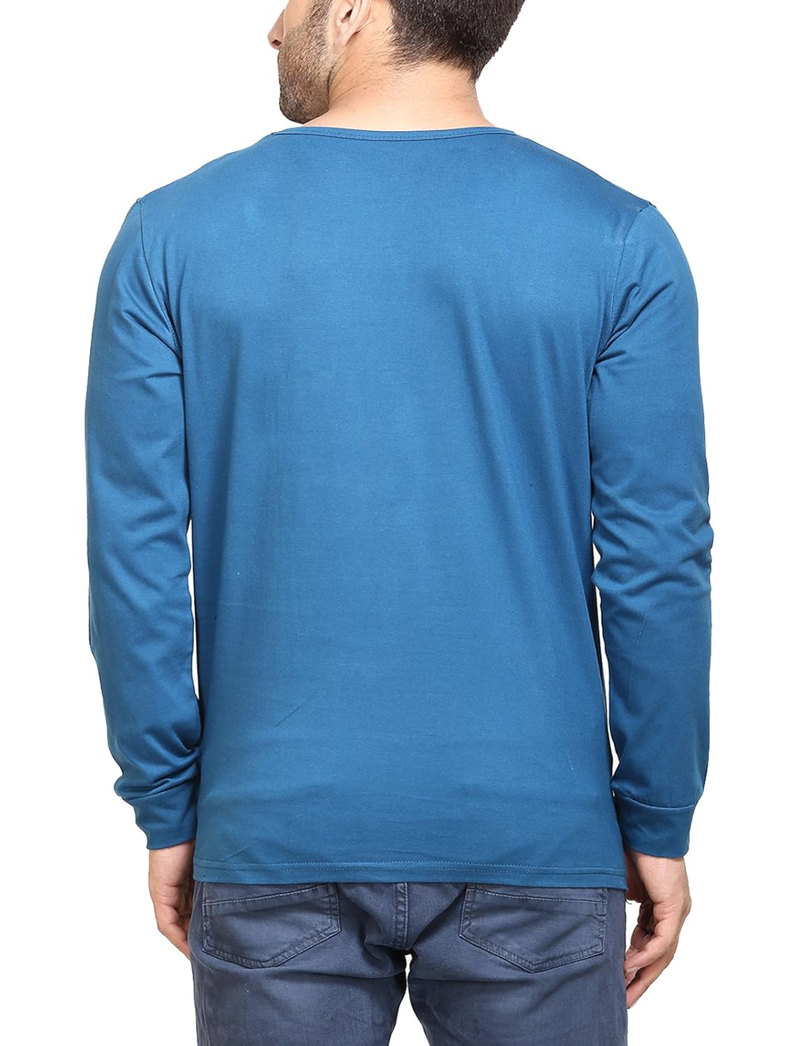 unisopent mens vneck full sleeves printed t-shirt(peacockblue)