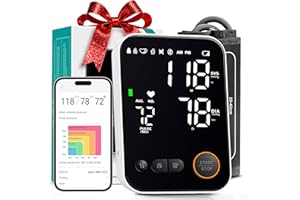 OKLAR Blood Pressure Monitor Upper Arm - Bluetooth iOS & Android Compatible One-Button Operation Voice Broadcast Large LED Display Backlit 2x120 Memory Adjustable Cuff 8.7"-16.5" with Storage Bag Black