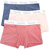 Hanes Women's Cotton Blend Boxer Brief Panty - 3 Pack, 45UOBB, Blue/Buff/Pink, L