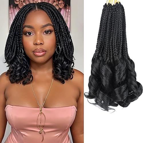 Crochet Hair for Women 10 Inch Crochet Braids Box Braids French Curl Braiding Hair Pre Looped Crochet Hair Short French Curl Crochet Braids with Curly Ends Extensions Braids (1B)