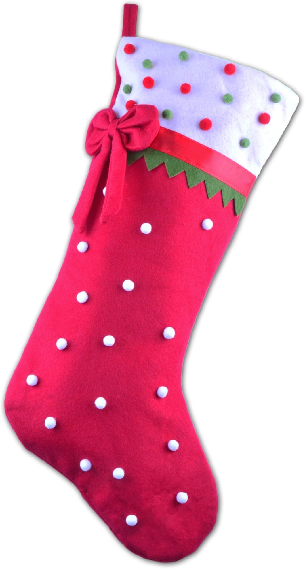 Large Christmas Stockings - Nostalgic Handcrafted Style Christmas Stocking with Vintage Bow Motif - 21" Red
