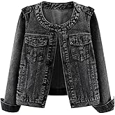 Kedera Jean Jacket for Women Trendy Collarless Button Down Long Sleeve Casual Western Denim Jacket Country Concert Outfits