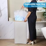 efluky 100L Laundry Basket with Lid Bamboo Handles XL Foldable Light Grey view 4