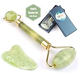 Jade Roller, Niidor 100% Natural Jade Facial Rolling Stone and Gua Sha Scraping Tool Set Face Eye Neck Massager Anti Aging Therapy for Women Aging Skin Wrinkles Puffiness