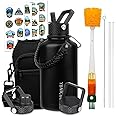 YONICOER Insulated Water Bottle 64oz,Triple Wall Vacuum Stainless Steel(Dishwasher Safe),Leak Proof & Non-BPA,Flask Jug with Paracord Handle & Straw Spout Lids Sports Black