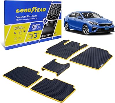 Amazon Com Goodyear Custom Fit Car Floor Liners For Kia Forte 19 21 Black Yellow 5 Pc Set All Weather Diamond Shape Liner Traps Dirt Liquid Rain And Dust Precision Interior Coverage Gy Automotive