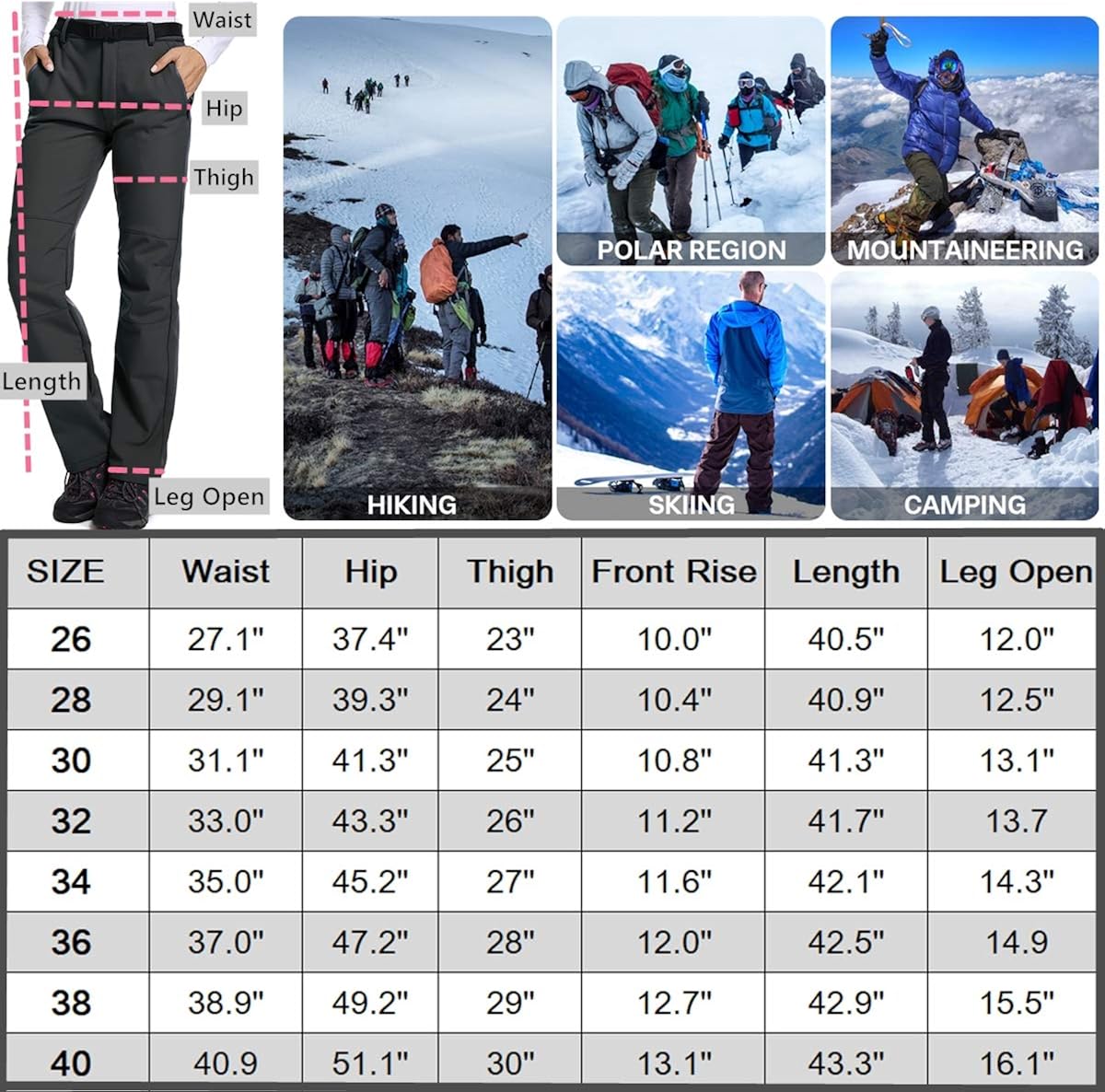 Jessie Kidden Women's Waterproof Pants Hiking Ski Snow Fish Fleece Lined Insulated Outdoor Golf Travel Pant: Clothing