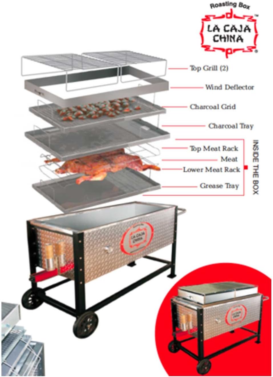 La caja china Cajas Sau SP 300 DP Plata Roasting Caja cerdo Barbacoa: Amazon.es: Jardín