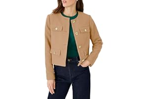 YEXPINE Cropped Tweed Blazer Jackets for Women Elegant Slim Collarless Business Casual Outfits Fall Jackets for Women 2024