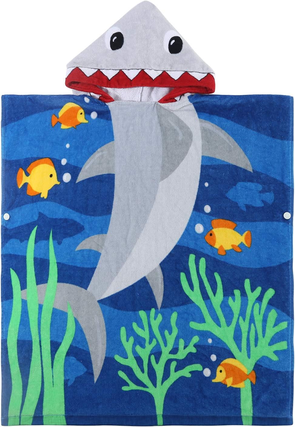 YISUN Shark Hooded Towels for Kids, 100% Cotton Ultra Breathable Soft Poncho Towel for Bath Beach and Pool, 24x28 inches Large Size Baby Bath Shark Towel