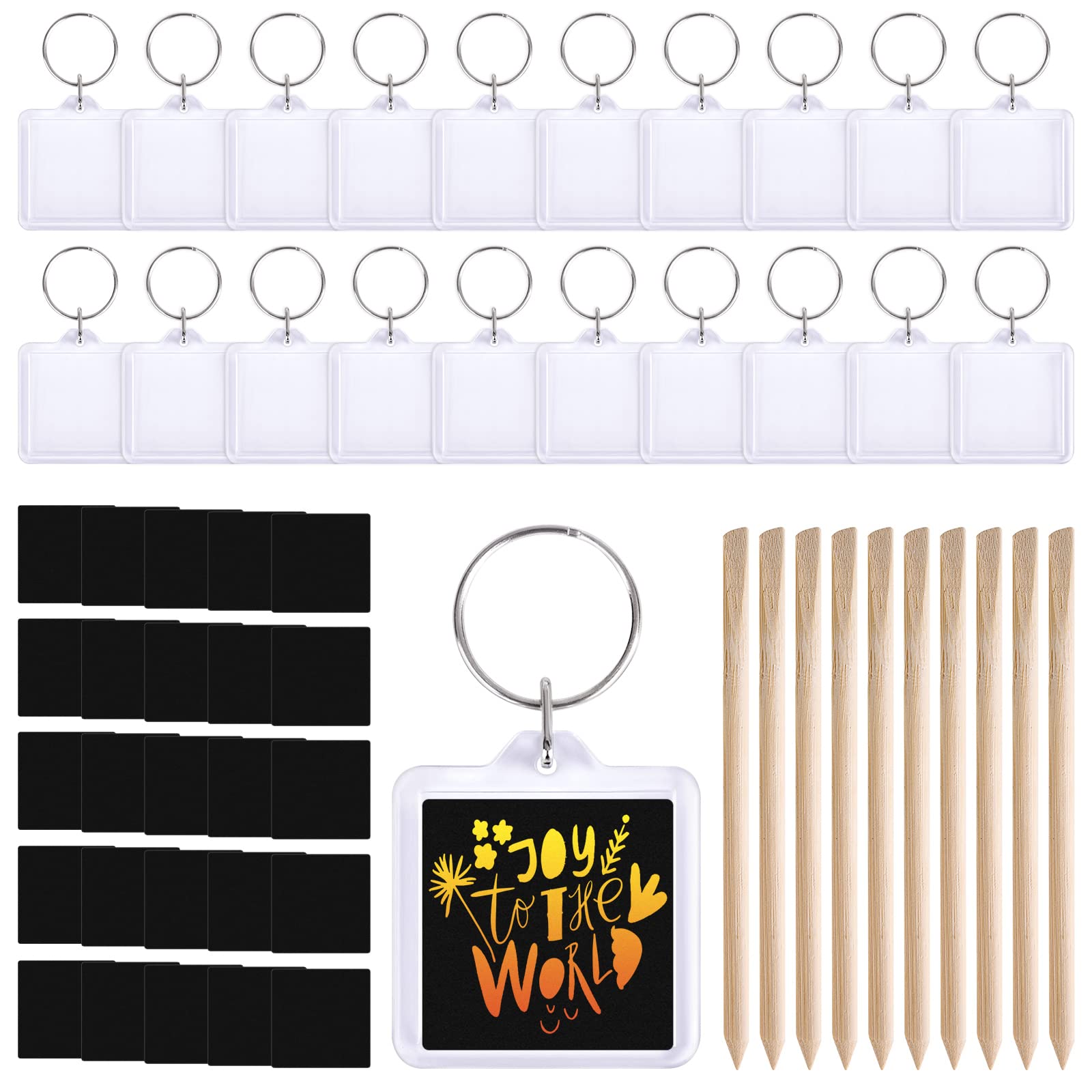 ASTARON 70 Pcs Scratch Art Key Ring Set for Party Bag Fillers and Craft Supplies， Includes 40 Pcs Scratch Rainbow Paper 20 Pcs Key Chain 10 Pcs Wooden Stylus