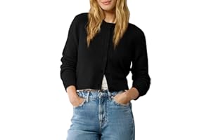 Urban CoCo Women's Crew Neck Cropped Cardigan Sweaters Long Sleeve Open Front Button Down Shrug Sweater Jackets