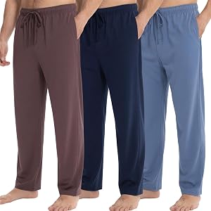 Jveyvth Mens Cotton Pajama Pants Soft PJ Lounge Bottoms Knit Sleepwear for Men with Pockets & Drawstring 3 Pack