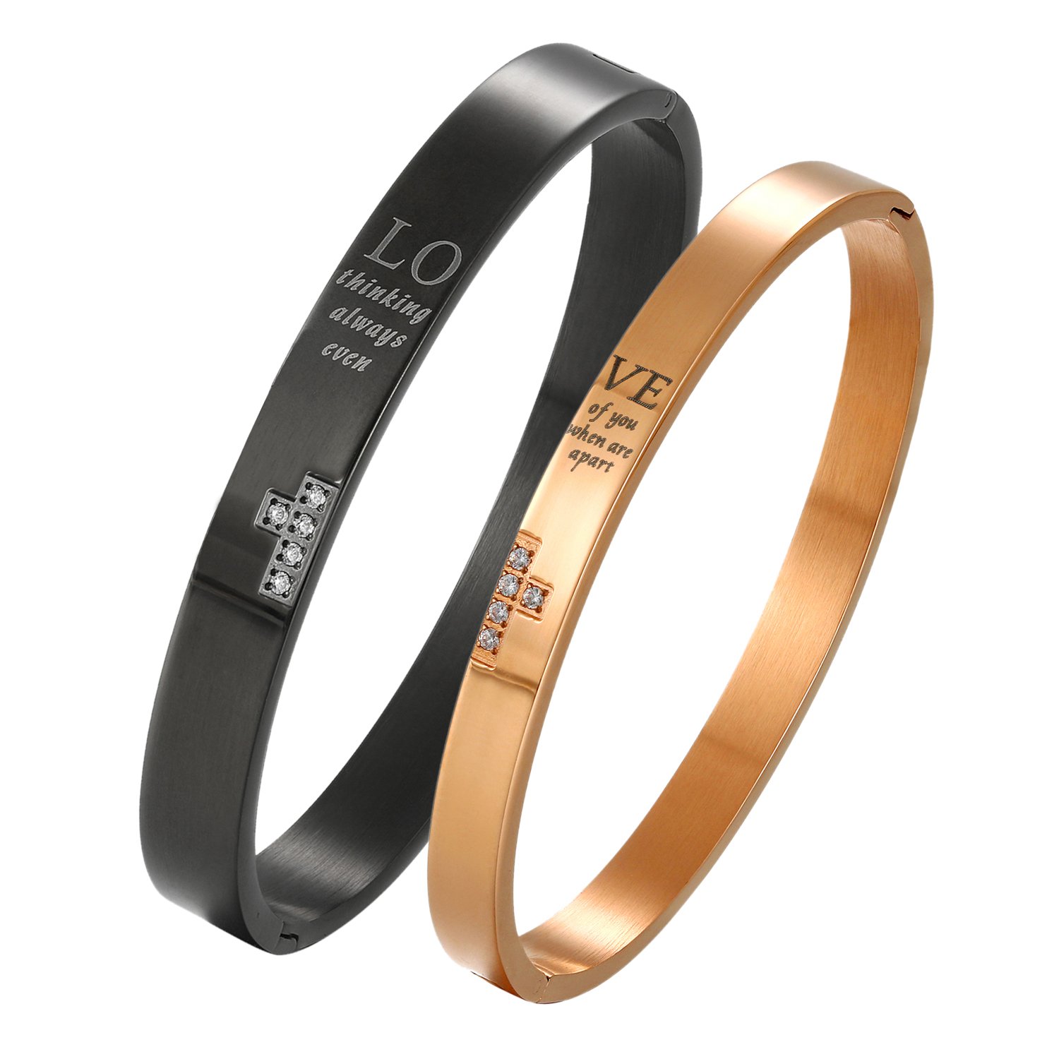 Cupimatch 2pcs Couple Bracelets, Stainless Steel Loving Bangle Bracelet with Engraved Love for Lover Women Mens