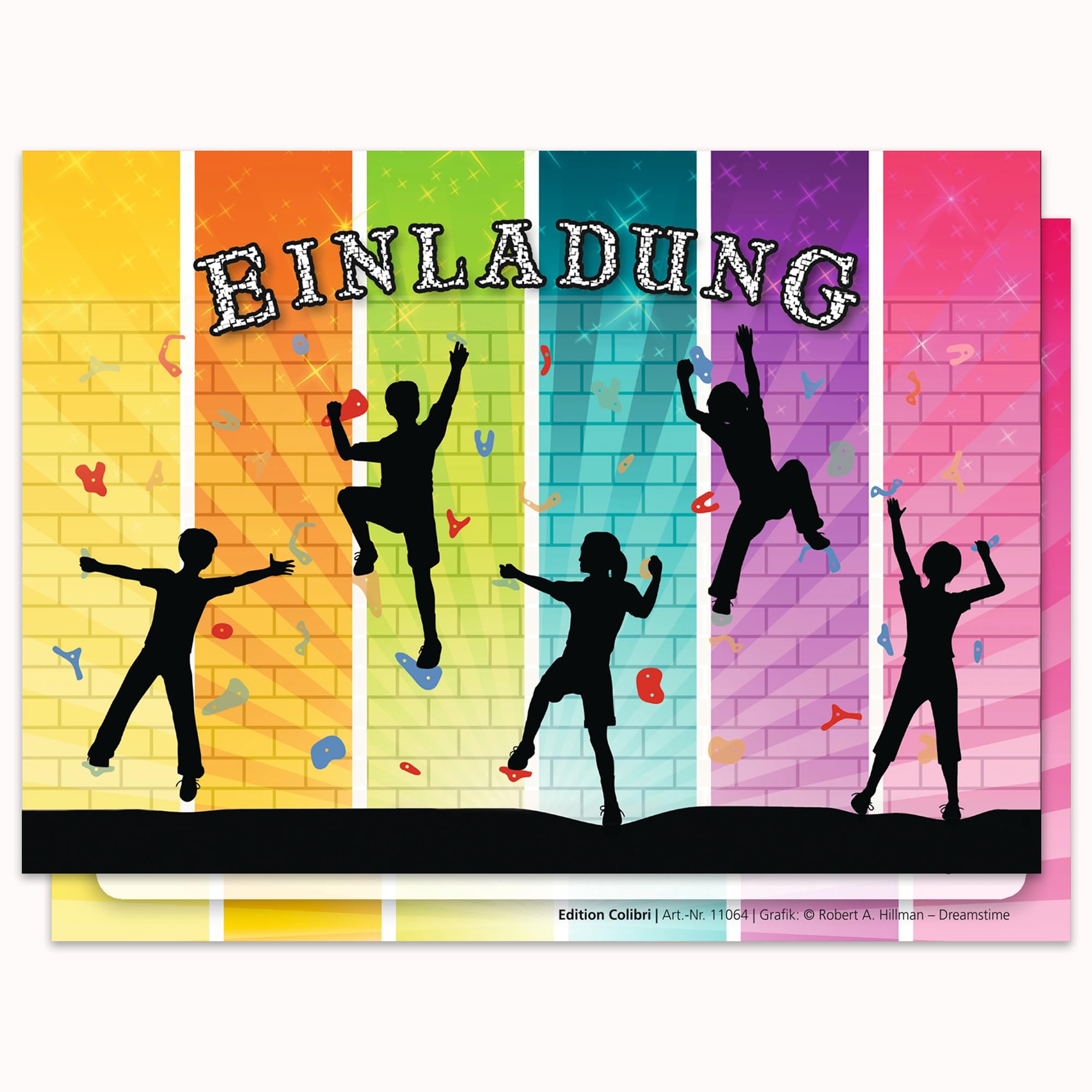 Edition Colibri Invitation Cards for Climbing/Bouldering - 10 Colourful Children's Birthday Party Invitations, A6 Size, Modern Style, Made in Germany