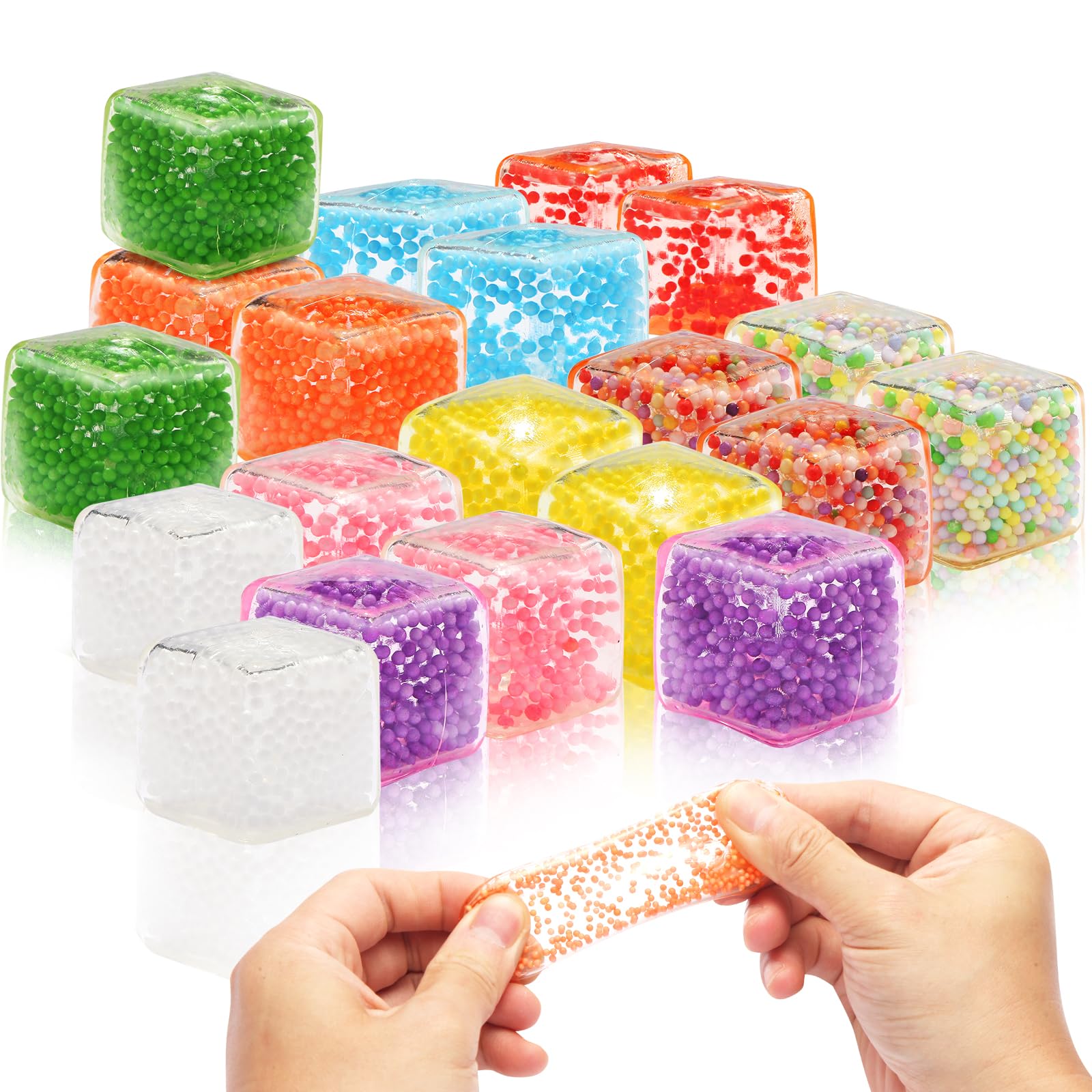 Photo 1 of 20 Pack Mini Stress Cube Filled with Foam Particles, Squishy Squeeze Stress Balls Stress Relief Toys Fidgets for Classroom for Adults Kids Children Teen