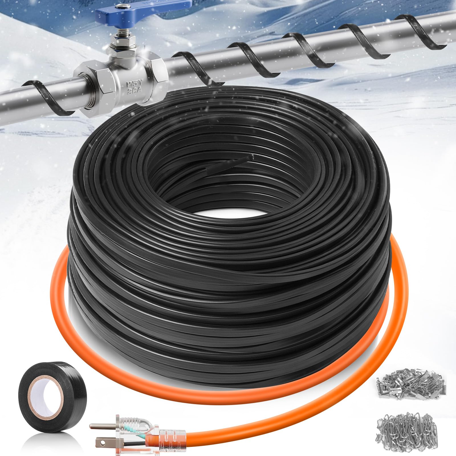 130FT（3FT-200FT） Pipe Heating Cable for Pipe Freeze Protection, Heat Cable for Water Pipes(Metal and Plastic), Pipe Heat Tape Keeps Water Flowing at -40°F 5w/ft, 120V Plumbing fixture Image