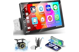 HIKITY 9 Inch Car Stereo Single Din Wireless Carplay Android Auto, Detachable Touchscreen Car Radio, Bluetooth, Mirror Link, FM, EQ, USB/TF/AUX Input, Mic, Backup Cam