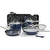 Blue Diamond 20 Piece Nonstick Cookware Set, Diamond Ceramic Pots & Pans, Dishwasher & Metal Utensil Safe, Non Toxic PFAS-Free, Kitchen Cooking Sauce & Saute Pans, Oven & Broiler to 600F, Blue