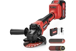 DUROFORT 21v Cordless Power Angle Grinder Tool, 9500RPM Brushless 3-Variable-Speed Electric Metal Grinder with 1x4000mAH Battery&Battery Indicator, Cutting Wheels, Flap Disc and Auxiliary Handle for Metal/Wood