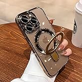 Mag-Stand Designed for iPhone 16 Pro Max Case Clear Supports Wireless Charging 16 Pro Max Case Camera Protector Invisible Stand Ring Luxury Plating Soft TPU Shockproof Phone Cover 6.9",Desert Titanium