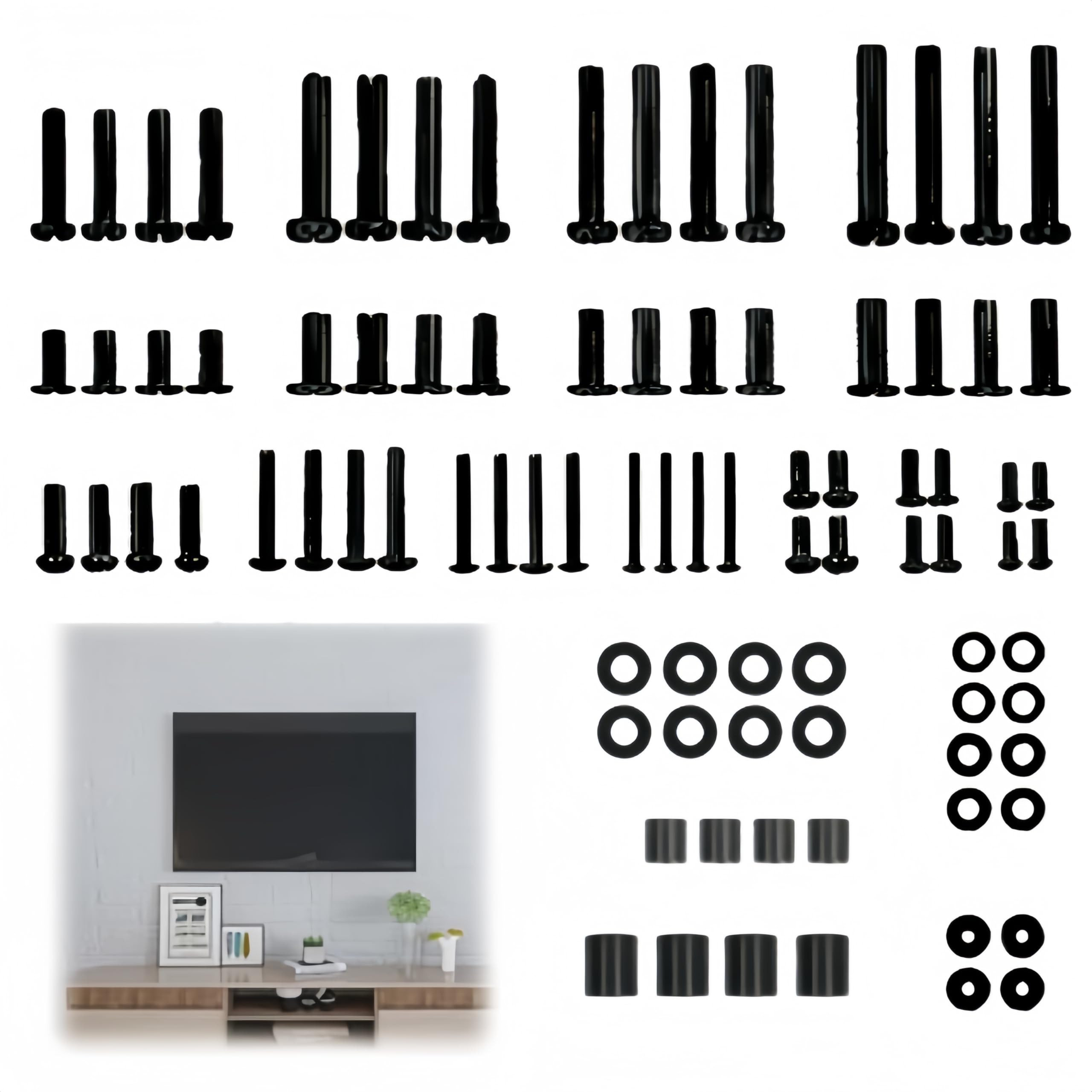 Universal TV Mounting Hardware Kit, TV Bracket Screws, Includes M4 M5 M6 M8 Screws Washers & Spacers - Works with Most TV Wall Bracket Monitor & TV Stand 88 PCS Pack Black Loopunk