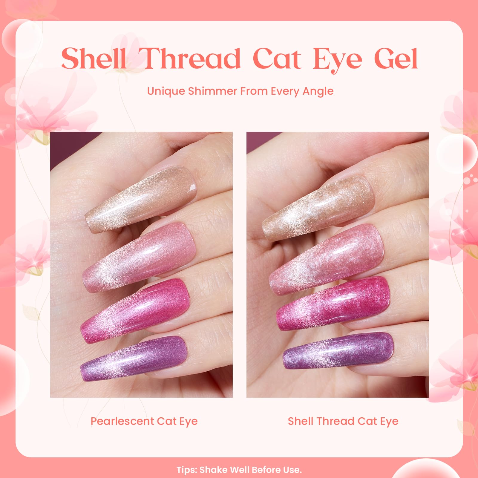 beetles Cat Eye Gel Nail Polish Set, 24Pcs Glitter Gel Nail Polish Blue Pink Purple Green Shimmer Colors Nail Polish with Magnet Stick Glossy & Matte Gel Top Base Coat UV Gift for Women & Girls - Image 4