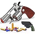 Revolver Toy Gun & Holster Set - EVA Foam Soft Bullets Play Sniper Pistol Cap Gun Western Cowboy Toys Gift Boys Small Hand Guns Rifle Blaster Kids Age 6 7 8 9 10 11 12 Silver&Realistic Wood Pattern