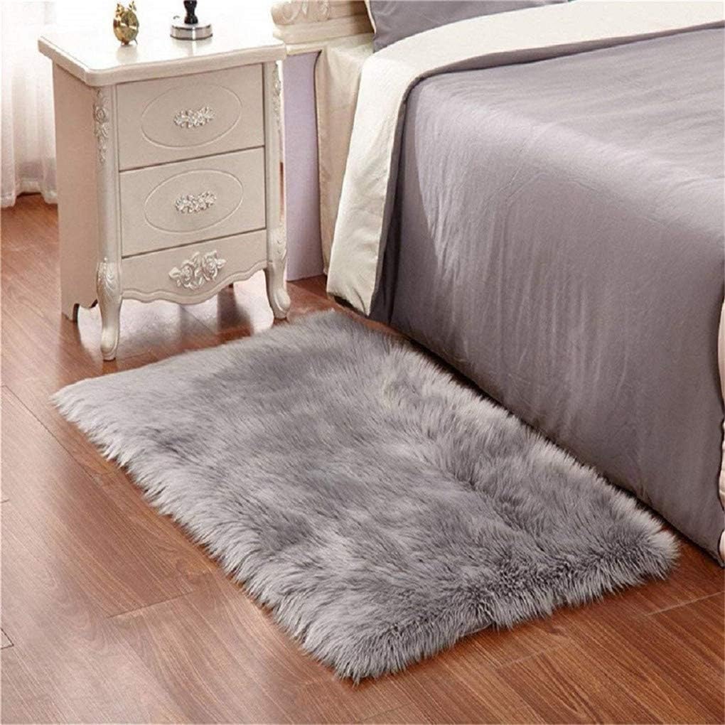 KAIHONGFaux Fur Sheepskin Style Rug (75 x 120 cm) Faux Fleece Chair Cover Seat Pad Soft Fluffy Shaggy Area Rugs For Bedroom Sofa Floor (gray, rectangle75 x 120 cm)