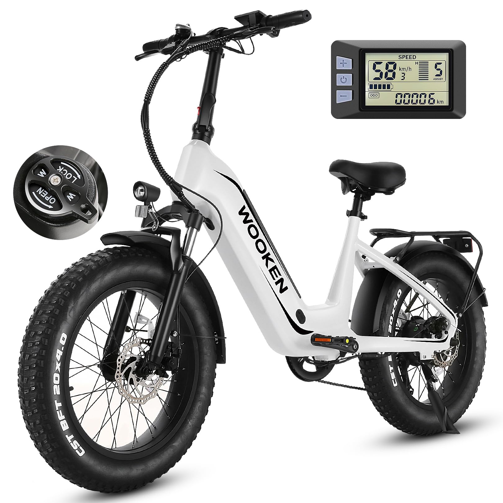 Photo 1 of Wooken Electric Bike for Adults, Peak 1000W Motor Ebike, 20"x4.0" Fat Tire Electric Bike, 48V 13AH Removable Battery, Up to 60 Miles, Step-Thru Electric Mountain Bike, SGS Certified to UL 2849