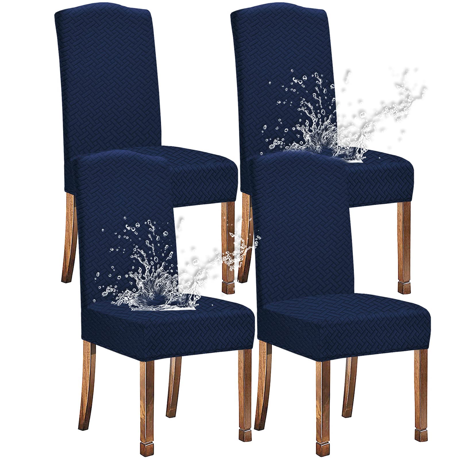 KELUINA Stretch Waterproof Jacquard Dining Chair Covers Home Decor Chair Covers for Dining Room Chairs Restaurant Hotel Ceremony (Navy, 4 Pieces)