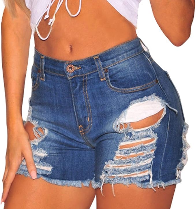 Pantalones cortos de mezclilla de cintura alta para mujer, rasgados, Shorts Rasgados