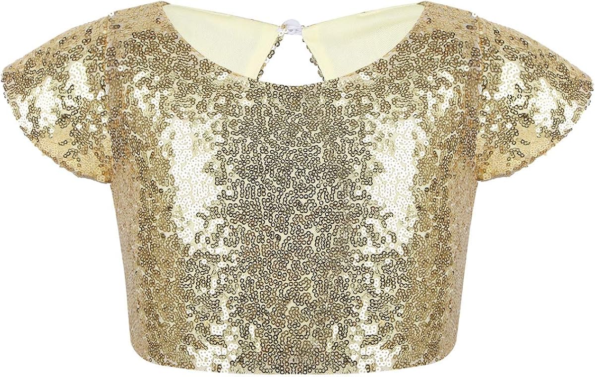 Sxiwei Mädchen Crop Top Mit Pailletten - Glitzer Top Für Tanz & Party | Ärmellos & Bauchfrei Für Latin, Salsa, Festival