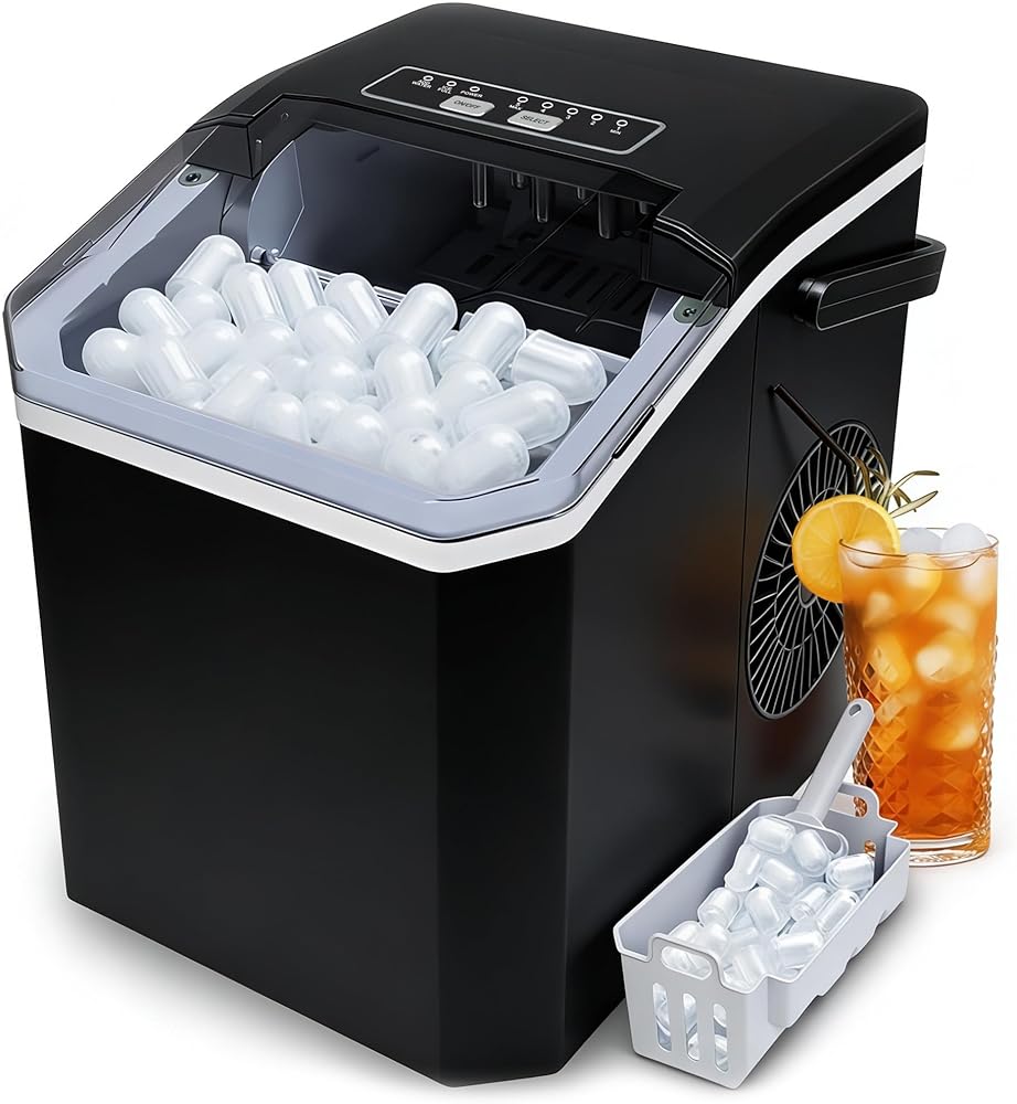 Fast Ice Making Countertop Ice Machine with 5 Ice Sizes, 30Lbs/24H, Self-Cleaning Portable Ice Maker for Kitchen Home Bar and