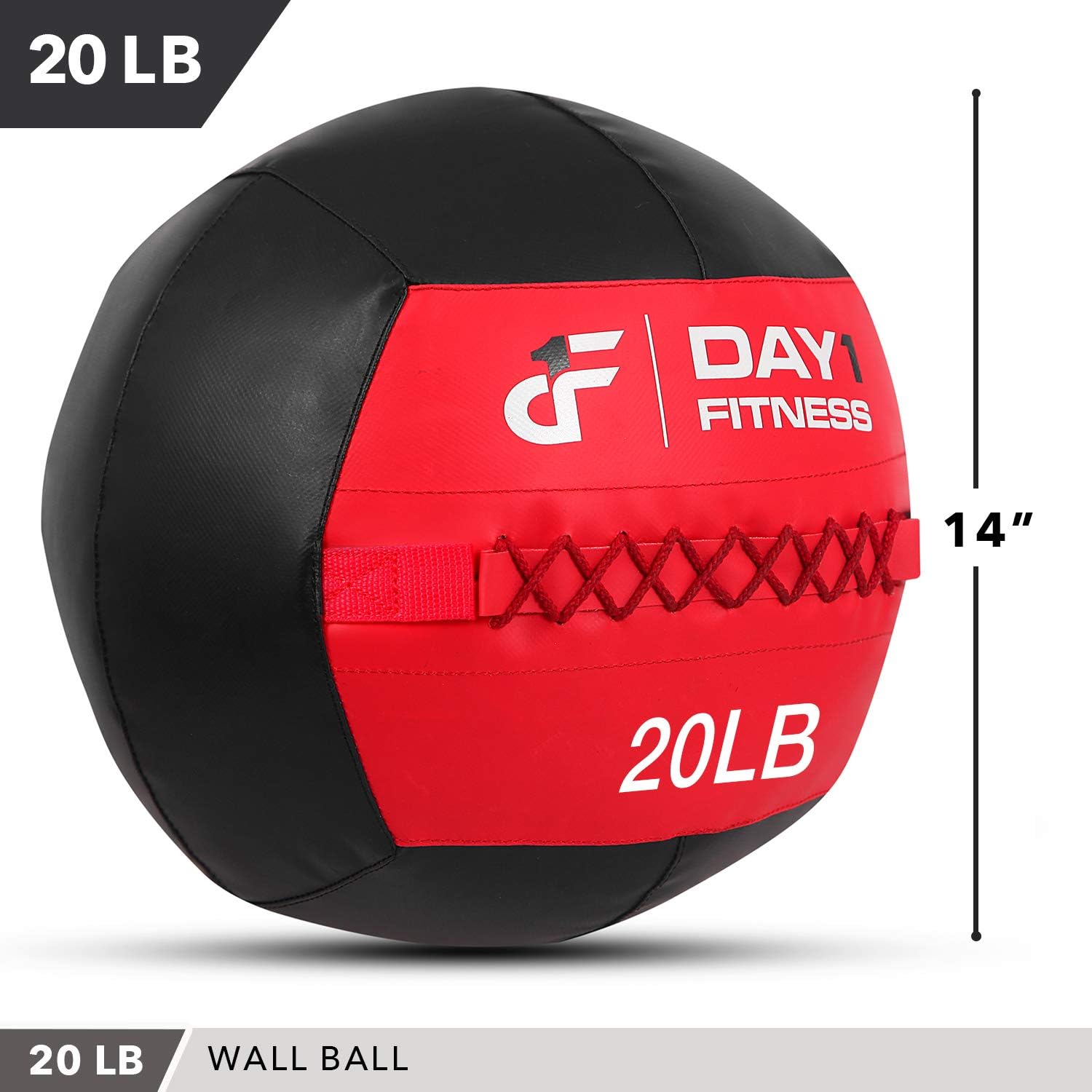 Day 1 Fitness Soft Wall Medicine Ball 20 Pounds RED/BLACK - for Exercise, Rehab, Core Strength, Large Durable Balls for Floor Exercises, Stretching: Sports & Outdoors